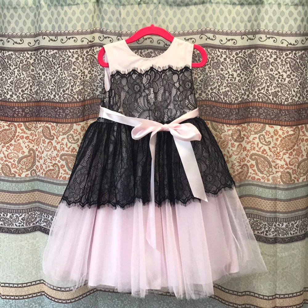 Ballet Pink with Black Lace Overlay Dress